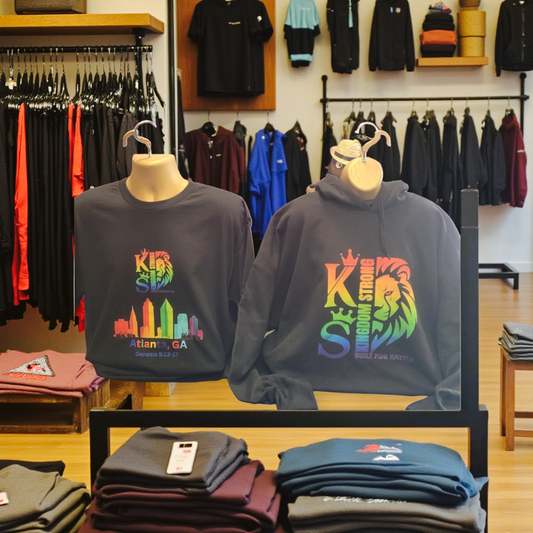 KINGDOM STRONG ATLANTA GA, RAINBOW LIMITED EDITION LOGO WITH BLOOD TEAR LUX HEAVYWEIGHT HOODED SWEATSHIRT