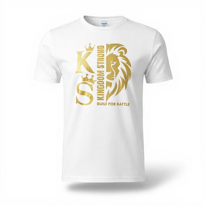 KINGDOM STRONGS "BUILT FOR BATTLE" SIGNATURE HEAVY T-SHIRT WITH METALLIC GOLD LOGO