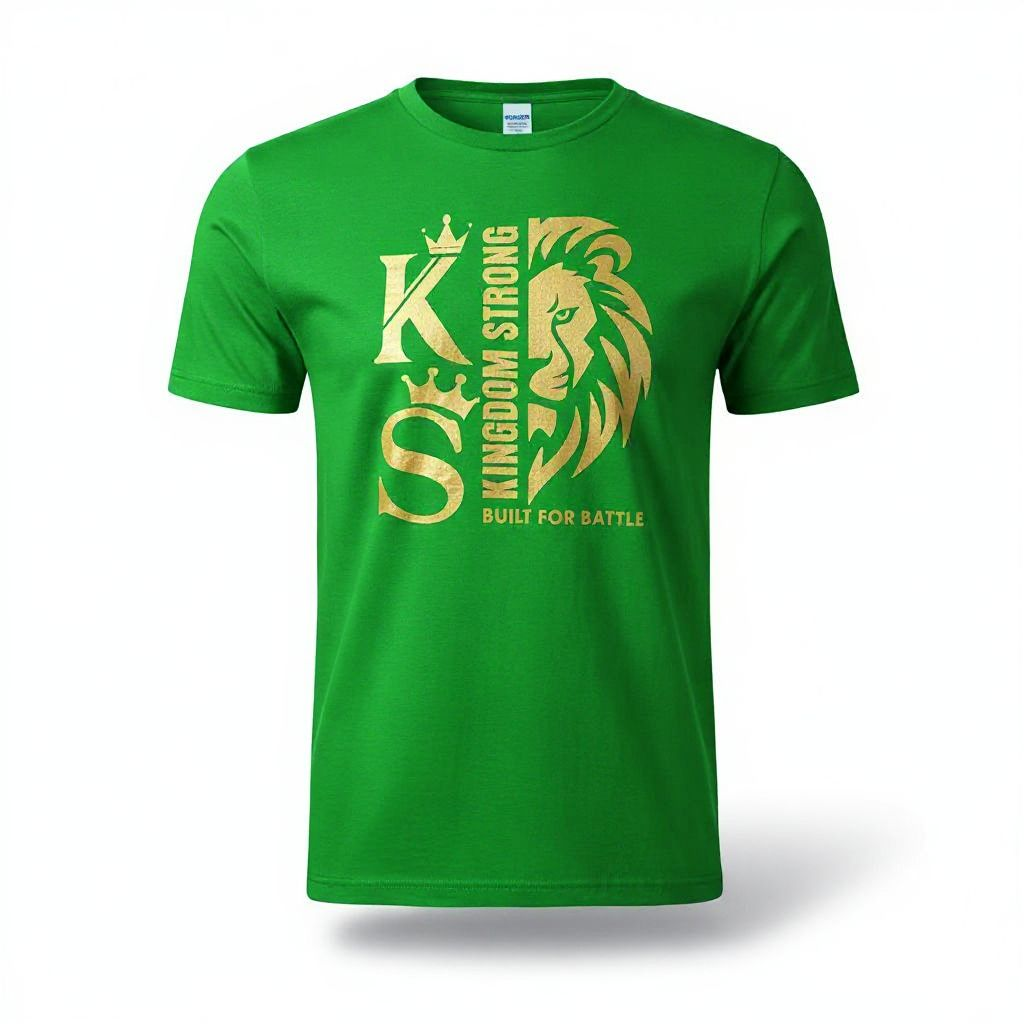 KINGDOM STRONGS "BUILT FOR BATTLE" SIGNATURE SOFT STYLE T-SHIRT WITH METALLIC GOLD LOGO
