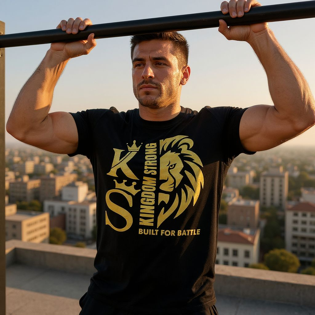 KINGDOM STRONGS "BUILT FOR BATTLE" SIGNATURE ULTRA T-SHIRT WITH METALLIC GOLD LOGO